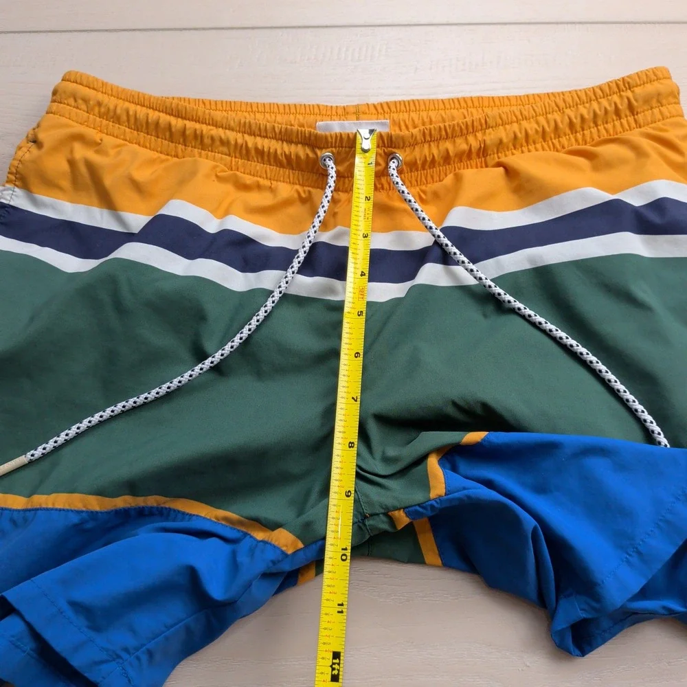 Lacoste Swim Trunks Mens L Mesh Lined Colorblock Yellow Green Blue Stripe MH2764